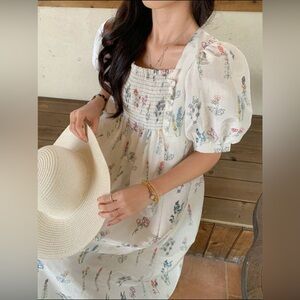 SHEIN Floral White Midi Dress